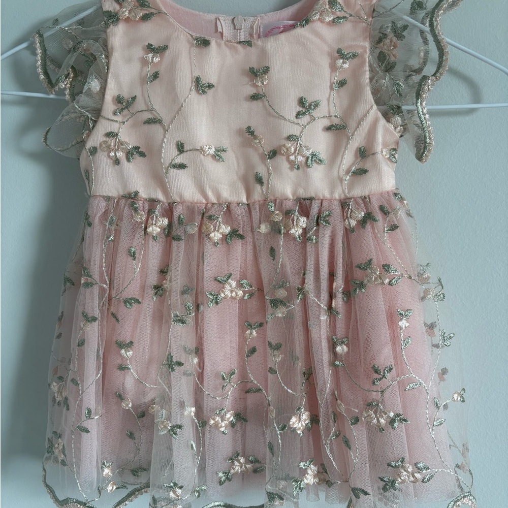 Popatu Pink and Green Floral Kids Formal Dress